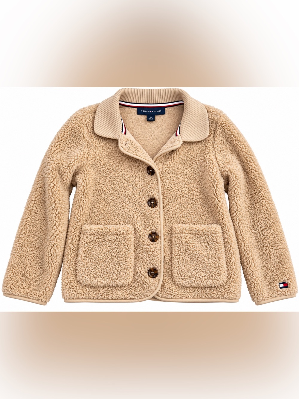 Tommy Hilfiger Beige Teddy Sherpa Jacket with Contrast Trim